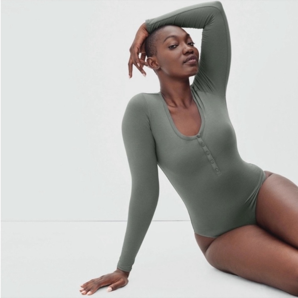 Everlane The Henley Pina Cotton Bodysuit Agave size XS